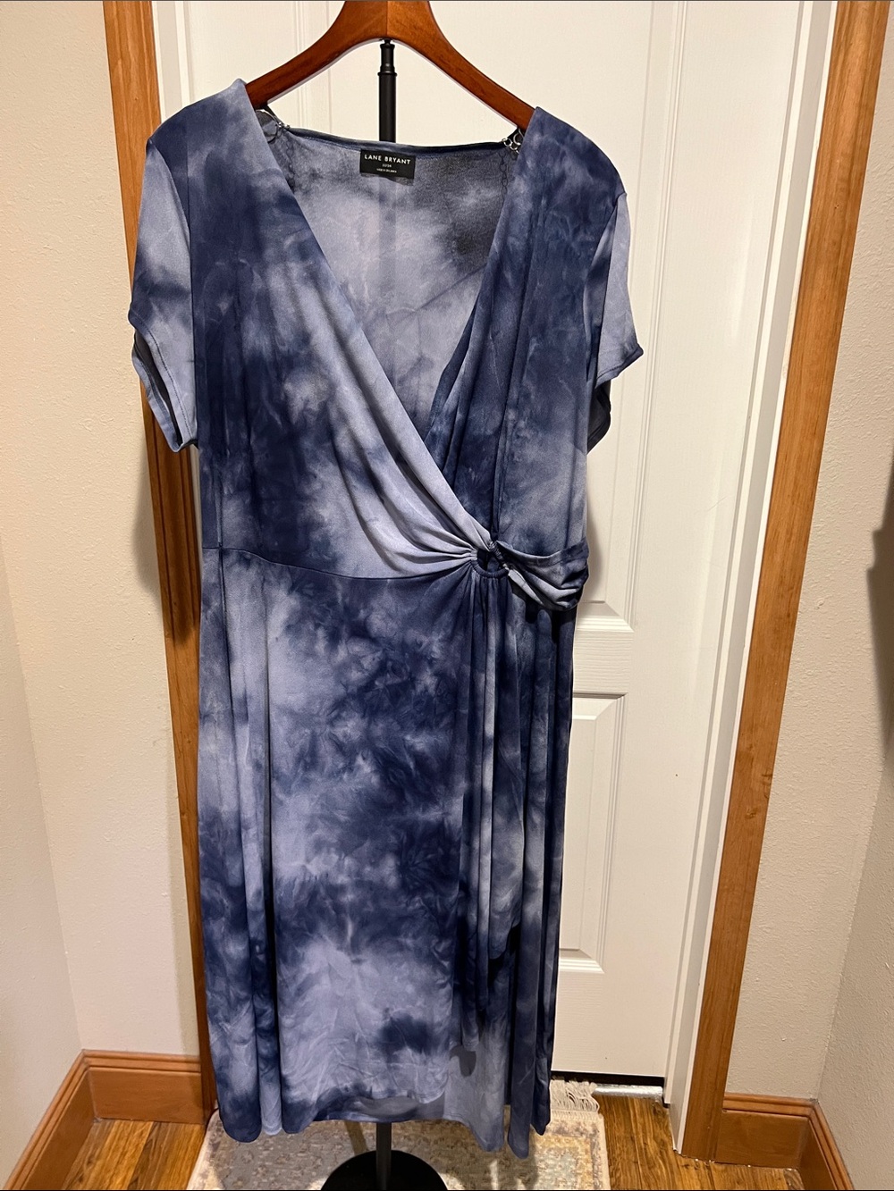 Lane Bryant Navy and Light Blue Tie-Dye Wrap-Style Midi Dress